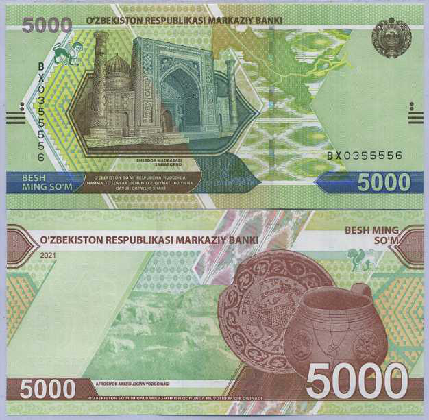 Billete Uzbekistán 5.000 Sum 2021  - Numisfila