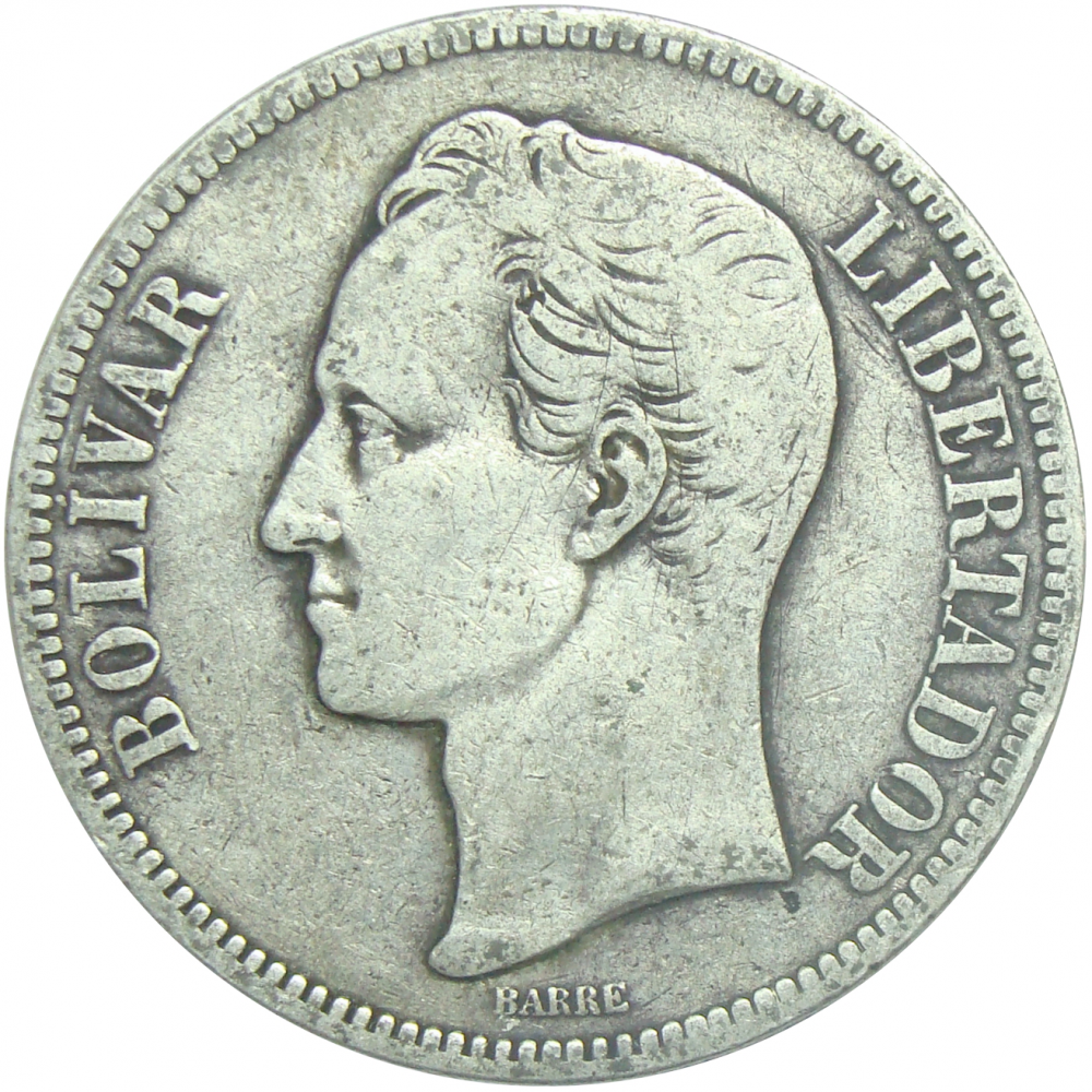 Moneda 5 Bolívares Fuerte 1902 Fecha Ancha  - Numisfila