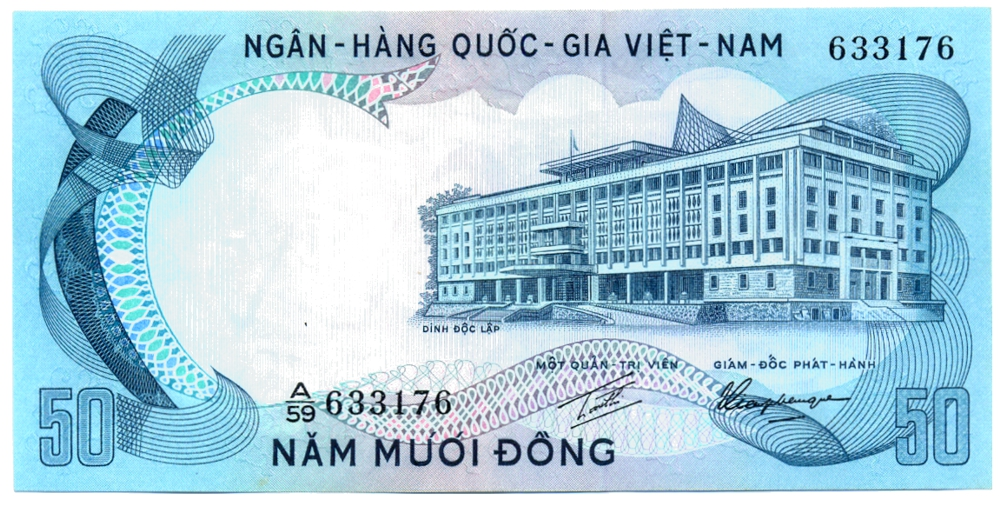 Billete Vietnam del Sur 50 Dong 1972  - Palacio de la Independencia  y Caballos  - Numisfila