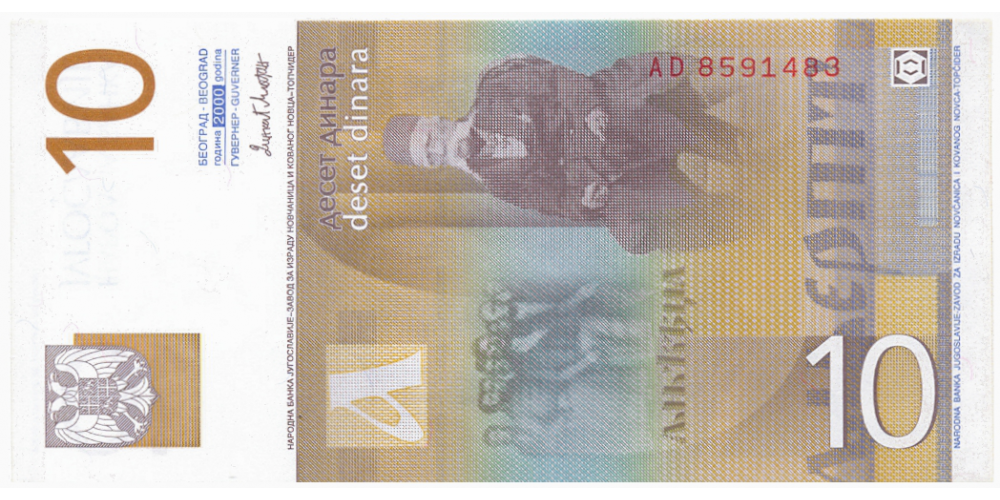 Billete Yugoslavia 10 Dinara 2000   - Numisfila