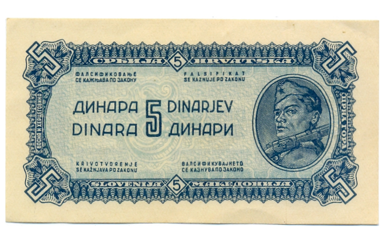 Yugoslavia Federal Democrática Billete 5 Dinara 1944 - Soldado Partisano  - Numisfila