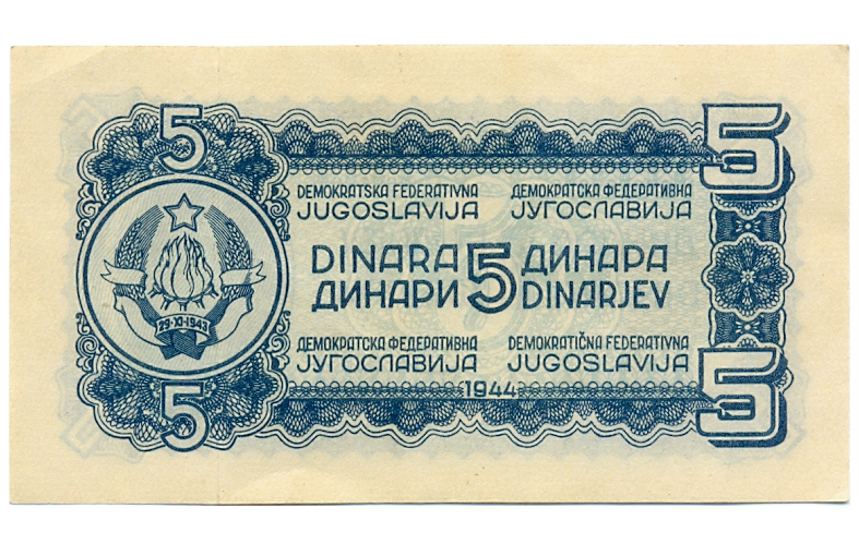 Yugoslavia Federal Democrática Billete 5 Dinara 1944 - Soldado Partisano   - Numisfila