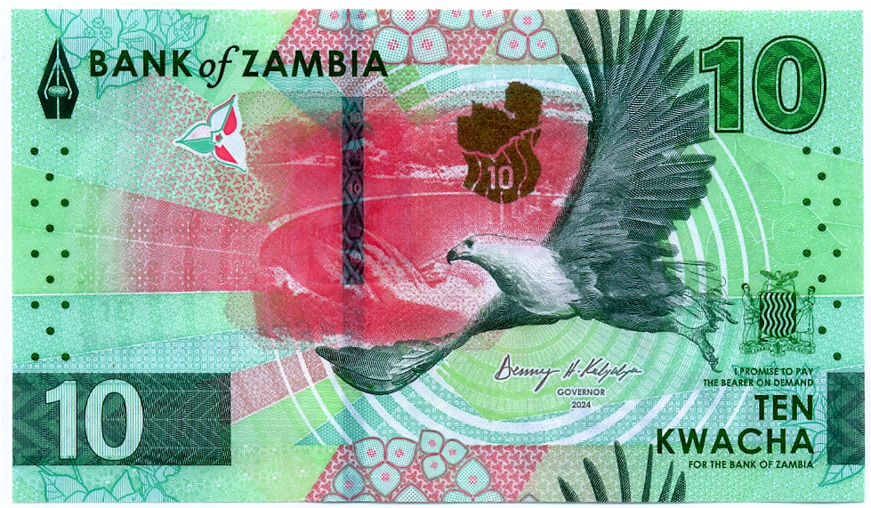 Billete Zambia 10 Kwacha 2024 - Aguila Pescadora  - Numisfila