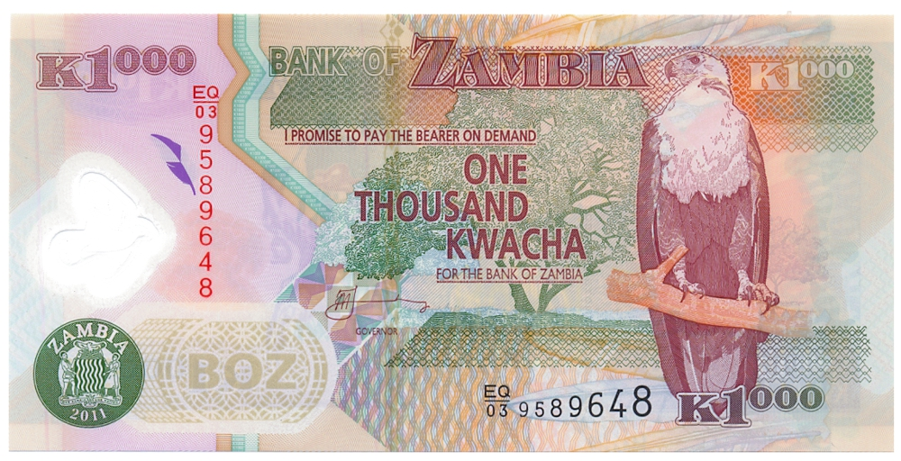 Billete Plastico Zambia 1000 Kwacha 2011 - Numisfila