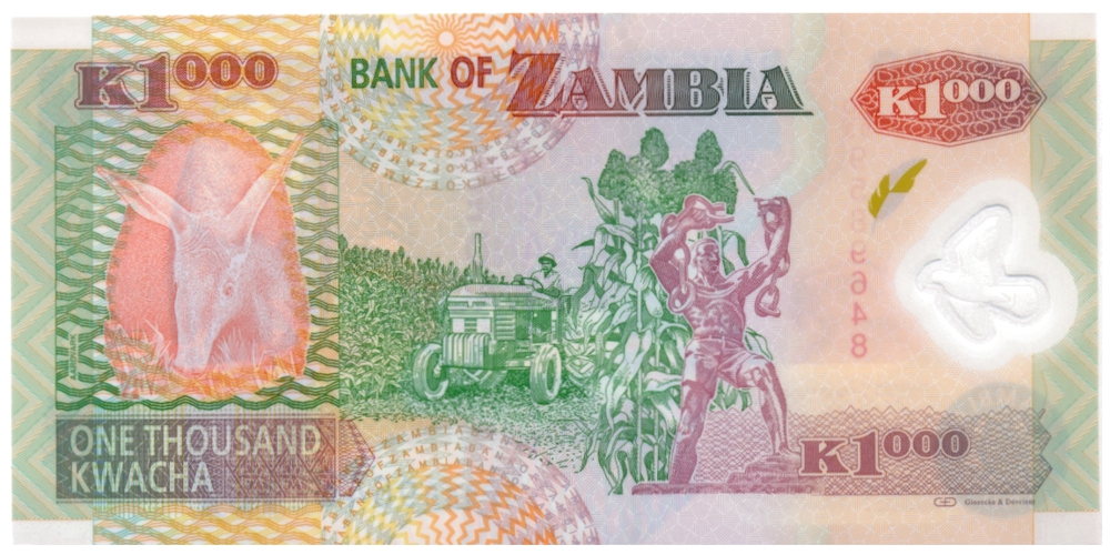 Billete Plastico Zambia 1000 Kwacha 2011  - Numisfila