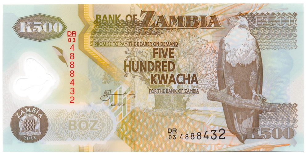 Billete Plástico Zambia 500 Kwacha 2011  - Numisfila