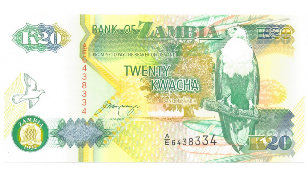 Billete Zambia 20 Kwacha 1992 - Numisfila