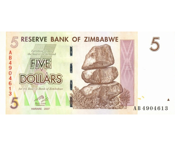 Billete Zimbabwe 5 Dolares 2007 - Numisfila