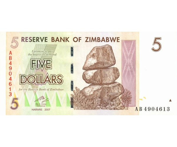 Billete Zimbabwe 5 Dolares 2007  - Numisfila