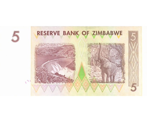 Billete Zimbabwe 5 Dolares 2007  - Numisfila