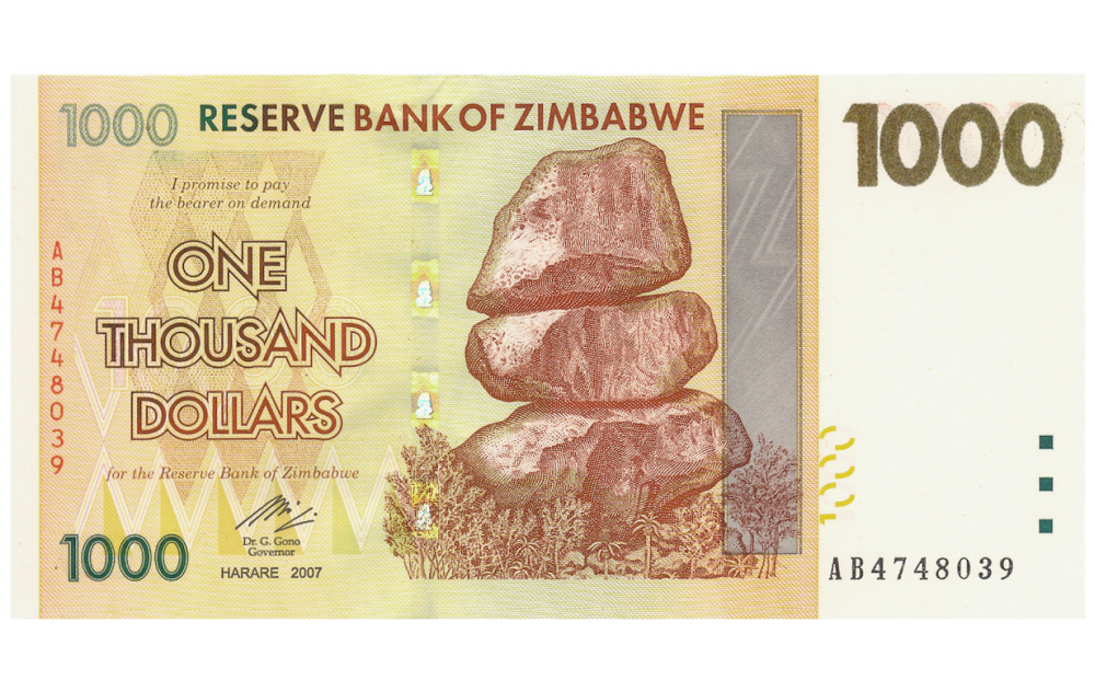 Billete Zimbabwe 1000 Dólares de 2007 - Numisfila
