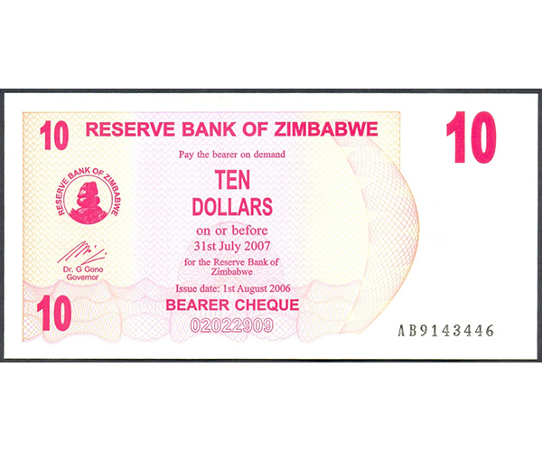 Billete Zimbabwe 10 Dolares 2007  - Numisfila