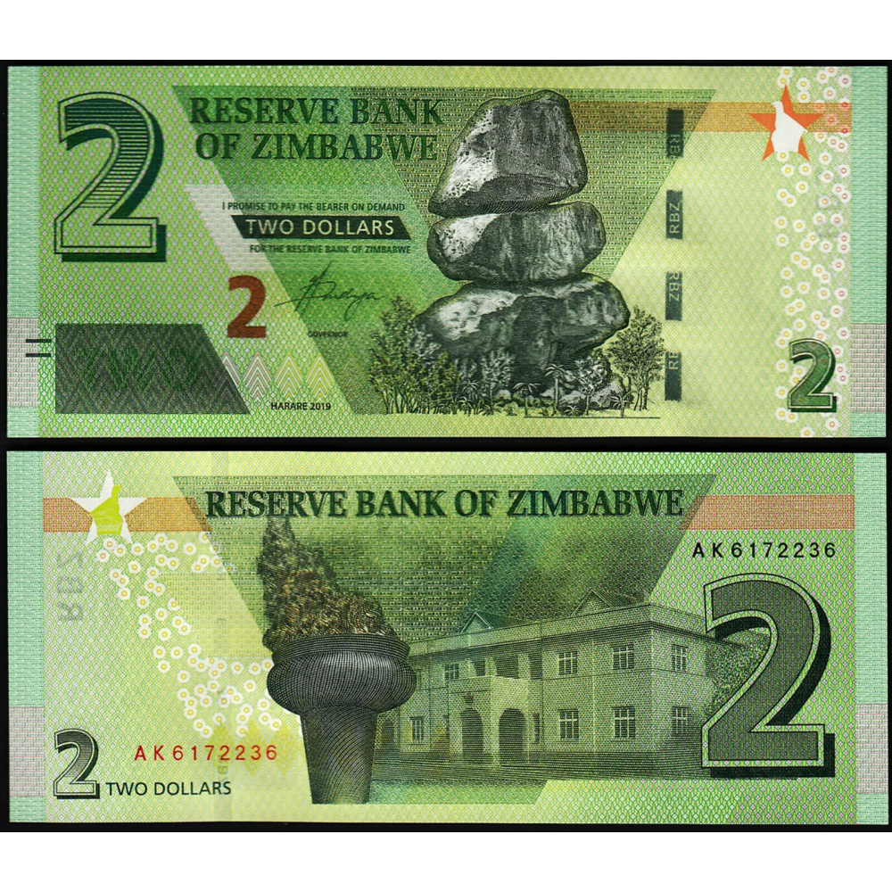 Billete Híbrido Zimbabwe 2 Dólares 2019  - Numisfila