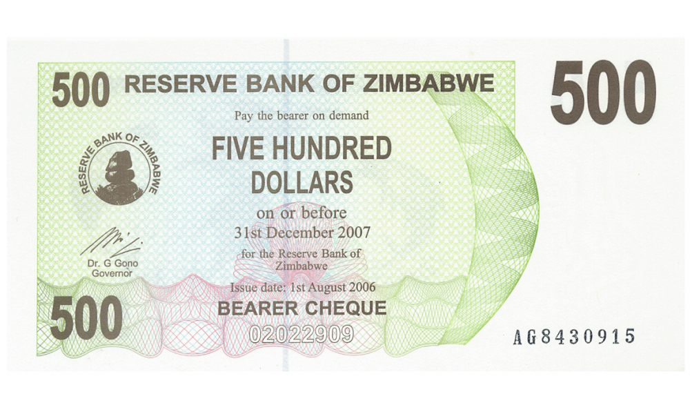 Billete Zimbabwe 500 Dólares 2006  - Numisfila