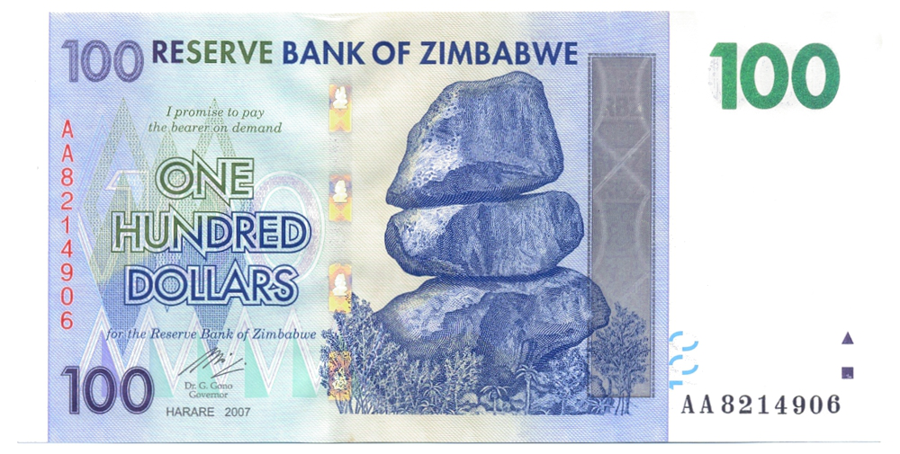 Billete Zimbabwe 100 Dolares 2007  - Numisfila